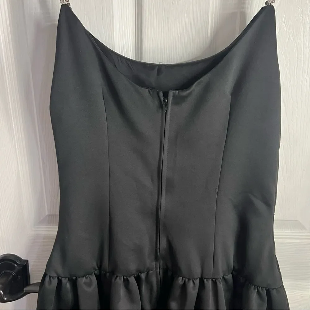 Vintage Leslie Fay Evening Little Black Dress with Diamond Straps